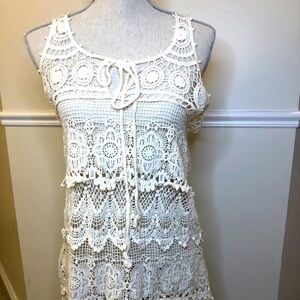 BOHO Handmade Crochet Shirt Top Vest Ecru Hippie